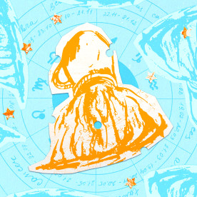 Paper cutouts of the Aquarius zodiac on a blue background